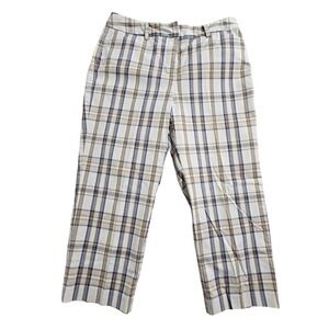 Talbots Petites Blue Tan Plaid Straight Leg Ankle Pants Womens 8P Stretch Cotton